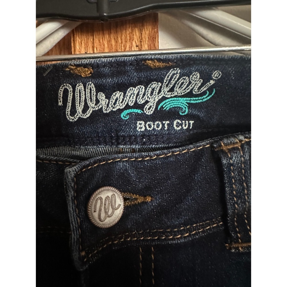 Wrangler Womens Bootcut Jeans Dark Wash Stretch Denim Size 5/6x34 Western Rodeo - Picture 4 of 7